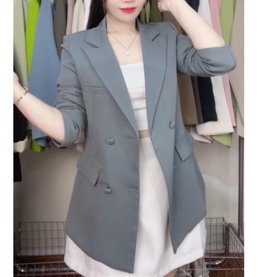 Áo Blazer Nữ Dáng Dài Ôm Có Chiết Eo 2 Lớp Có Đệm Vai A2
