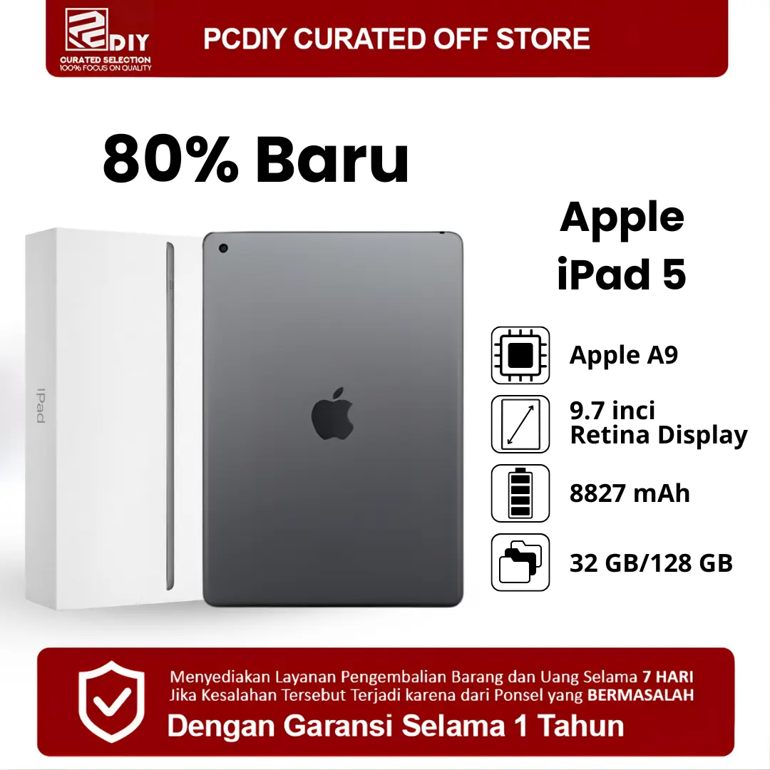 #[Bekas] ipad 5  PROMOTERMURAH penampilan dan warna 80%, produk yang dibeli di sini memiliki cacat tampilan yang jelas Resmi Diotorisasi  32GB 64GB  128GB Dengan Tab Holder Case Pen Garansi Tahun