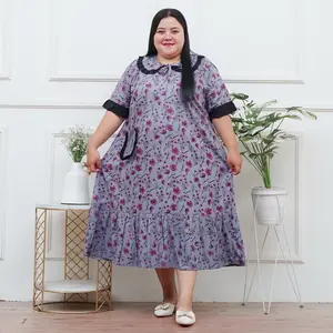 Daster jumbo rayon ld 140 muat bb 100kg busui bumil lengan pendek motif bunga | Daster rayon super jumbo  Pekalongan Kancing Dress Wanita Batik