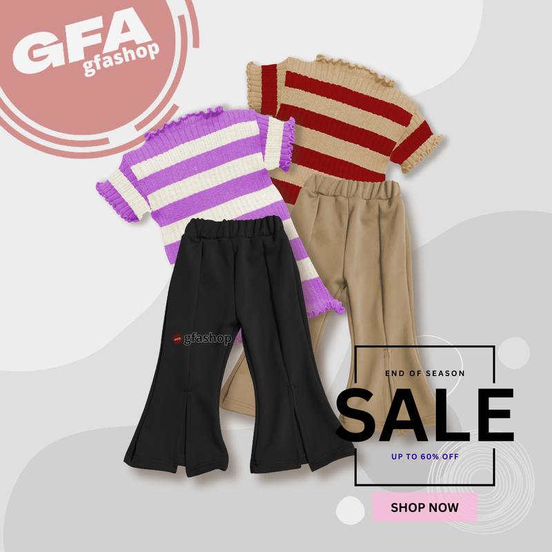CUTBRAY JISOO STRIPE Setelan Pakaian Rajut Lengan Pendek Celana Cutbray Anak Perempuan KOREA Fashion kids 5