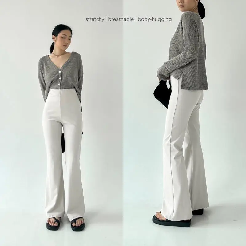 Flare Pants 388 Celana Highwaist - Celana Flare Pants - Highwaist Kulot Cutbray Wanita Casual Panjang Bawahan Cewek ootd cutbray hitam Basic celana flare outfit Scuba 2