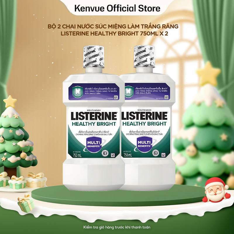   LS2  Bộ 2 Chai Nước súc miệng làm trắng răng LISTERINE HEALTHY BRIGHT 750ml x 2 