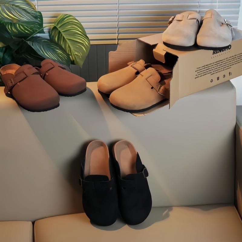 RENCHO PREMIUM Dép da bít mũi MULE BOSTON LÓT DA BÒ NGUYÊN TẤM đế trấu unisex sang trọng tối giản cho nam nữ