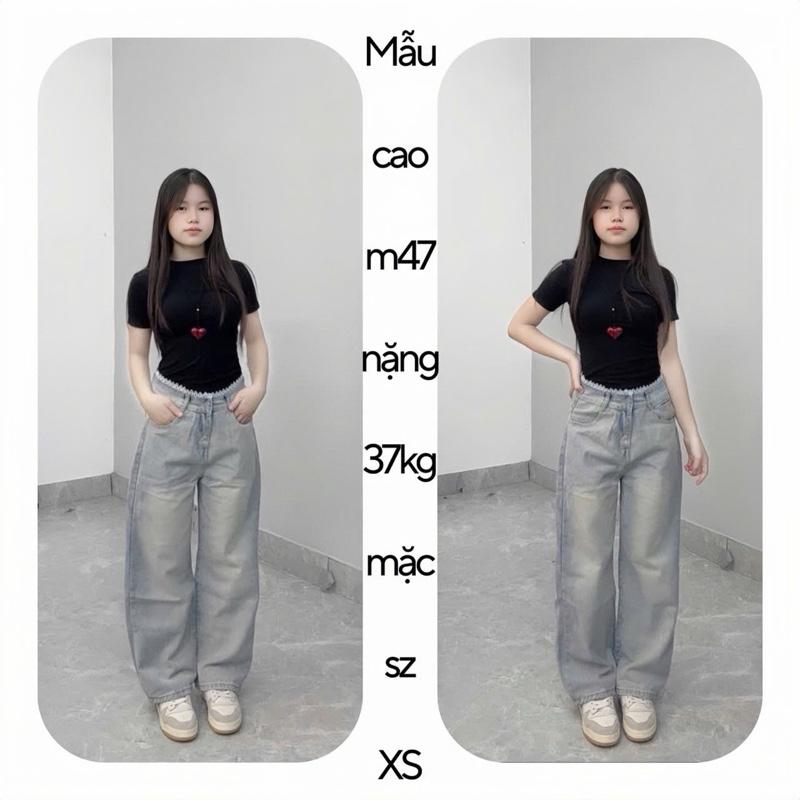 [MẪU MỚI](SUÔNG NẤM LÙN) QUẦN JEANS NỮ MÀU XANH XÁM NHẠT PHỐI CẠP REN dành cho các bạn m42-m52 (9 tầc - 90cm )