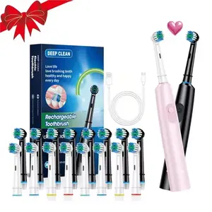 Rotating electric toothbrush with travel case and 4 brush heads