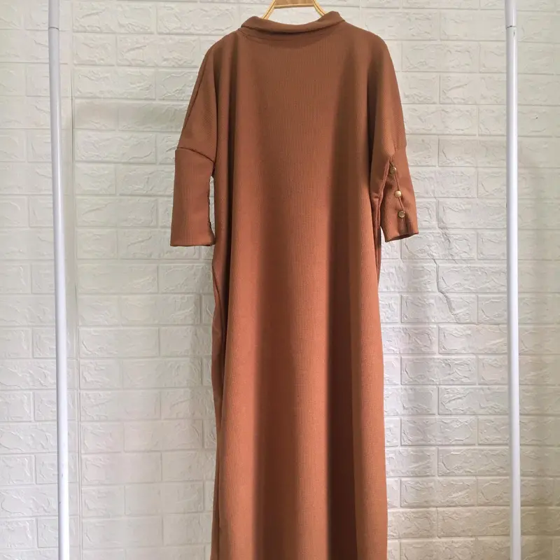 Gamis Remaja Cantik Batwing wanita Knitt Gamis Murah Muslim Panjang Button model kancing Emas 4