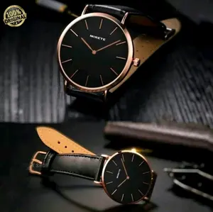 jam tangan pasangan tali kulit terbaru/jam tangan pria/jam tangan wanita bercahaya emas Watches