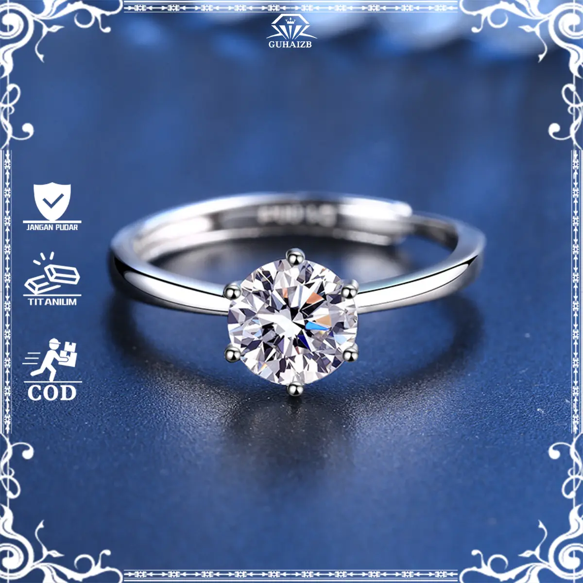 COD Cincin berlian bercabang enam aksesori aanita  cincin wanita titanium Y22  Adjustable hadiah nikahan 1 karat
