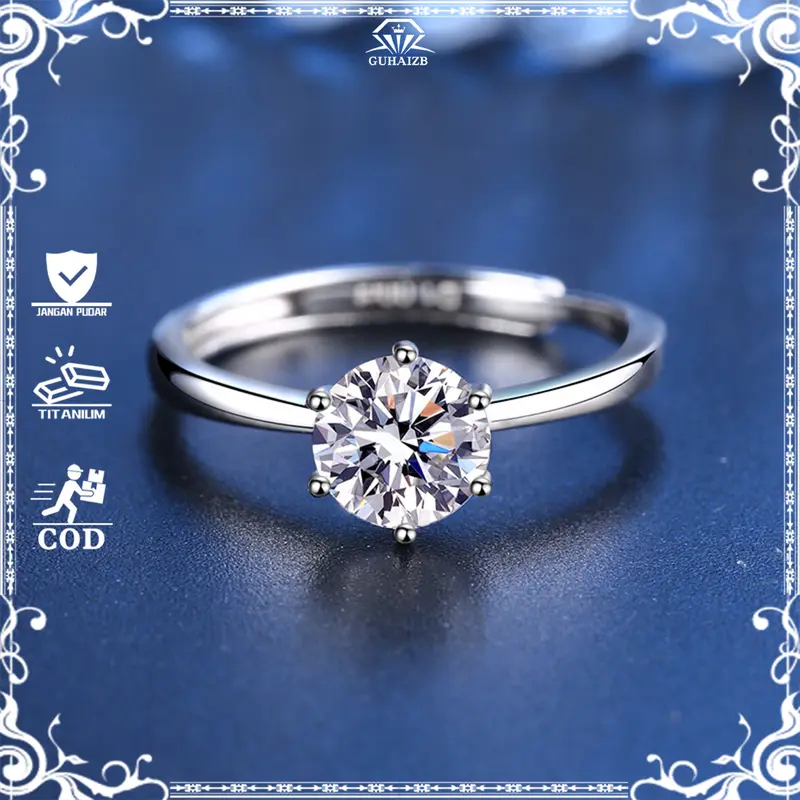 COD Cincin berlian bercabang enam aksesori aanita  cincin wanita titanium Y22  Adjustable hadiah nikahan 1 karat 0