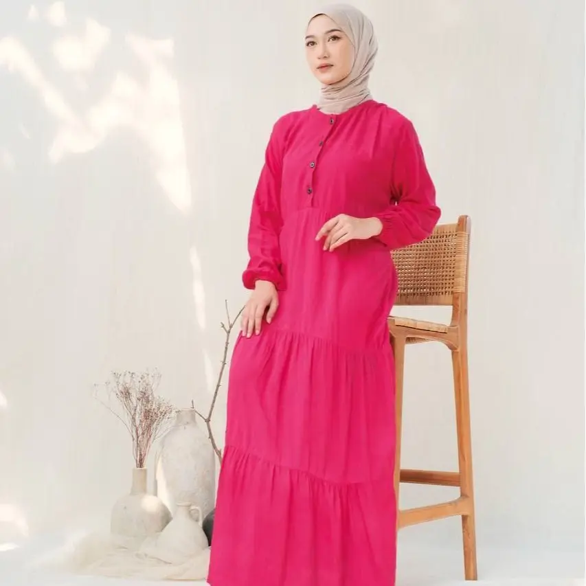 Kirania Maxi Dress Polos Busui Gamis Rayon Super Terlaris Kancing Muslim