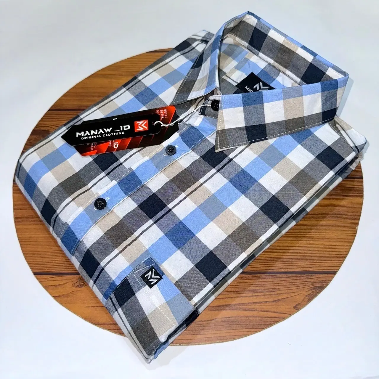 Kemeja lengan pendek pria motif kotak hem printing casual distro lokal premium Katun Slimfit standard sesuai gambar