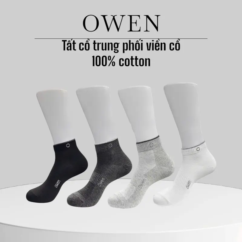 OWEN - Tất cổ trung nam cao cấp OWEN chính hãng viền cổ 100% cotton thoáng khí, khử mùi 0