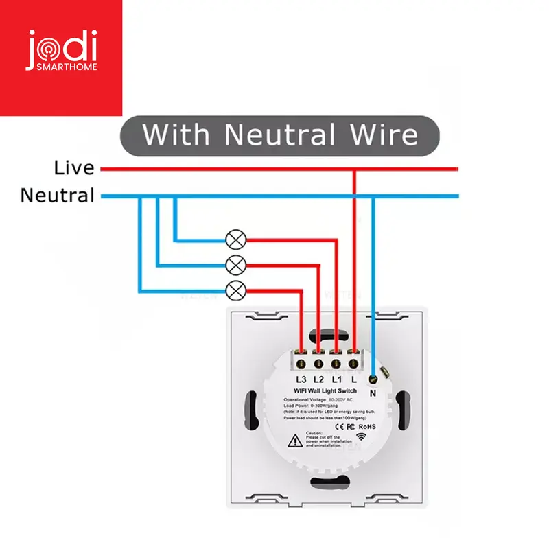 JODI Smart Light Wall Switch Touch WiFi Auto Google Assistant - EU 1 Gang White / Black Home IOT Automation Google 1