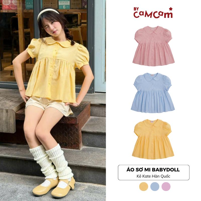 [Our Beloved Summer Collection] Áo Sơ Mi BABYDOLL KẺ Kate Hàn Quốc Sunny Top ByCamCam Tay Bồng Dễ Thương Mùa Hè AMN015
