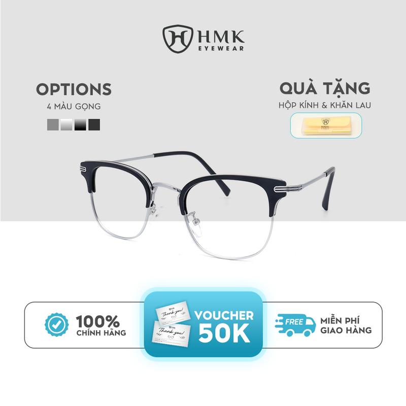 Gọng Kính Cận Eyewear Nửa Viền Kim Loại Dáng Vuông Bầu Thời Trang Nam Nữ Unisex Dễ Đeo Chắc Chắn Hạn Chế Gỉ Sét - NV1003