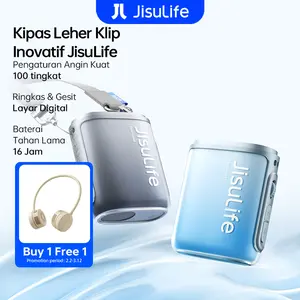 JISULIFE Kipas Angin Mini Portable Kipas Leher Super Cepat Hemat Energi Multifungsi Bisa Digantung di Pinggang Daya Tahan 16 Jam 100 Tingkat Angin Layar LED Pintar Desain Elektroplating Stylish Cocok untuk Outdoor dan Travel