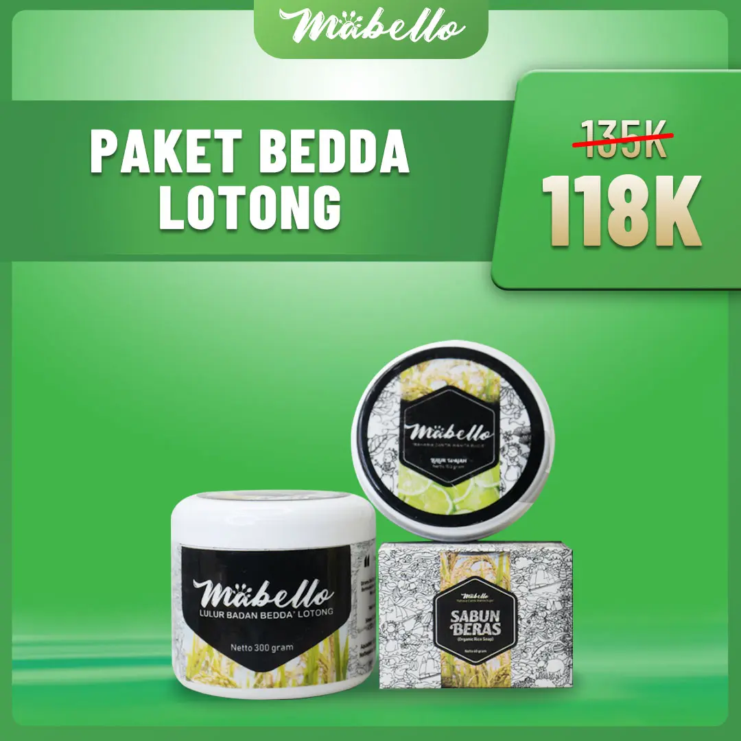 Mabello Paket Beddalotong / Sabun/Masker/ Scrub/ Mencerahkan Tubuh/ Perawatan kulit Kusam/ Melembutkan kulit/ Memudarkan bekas luka/ Lulur/ Soap Mandi/ sabun Hitam/ Minyak zaitun