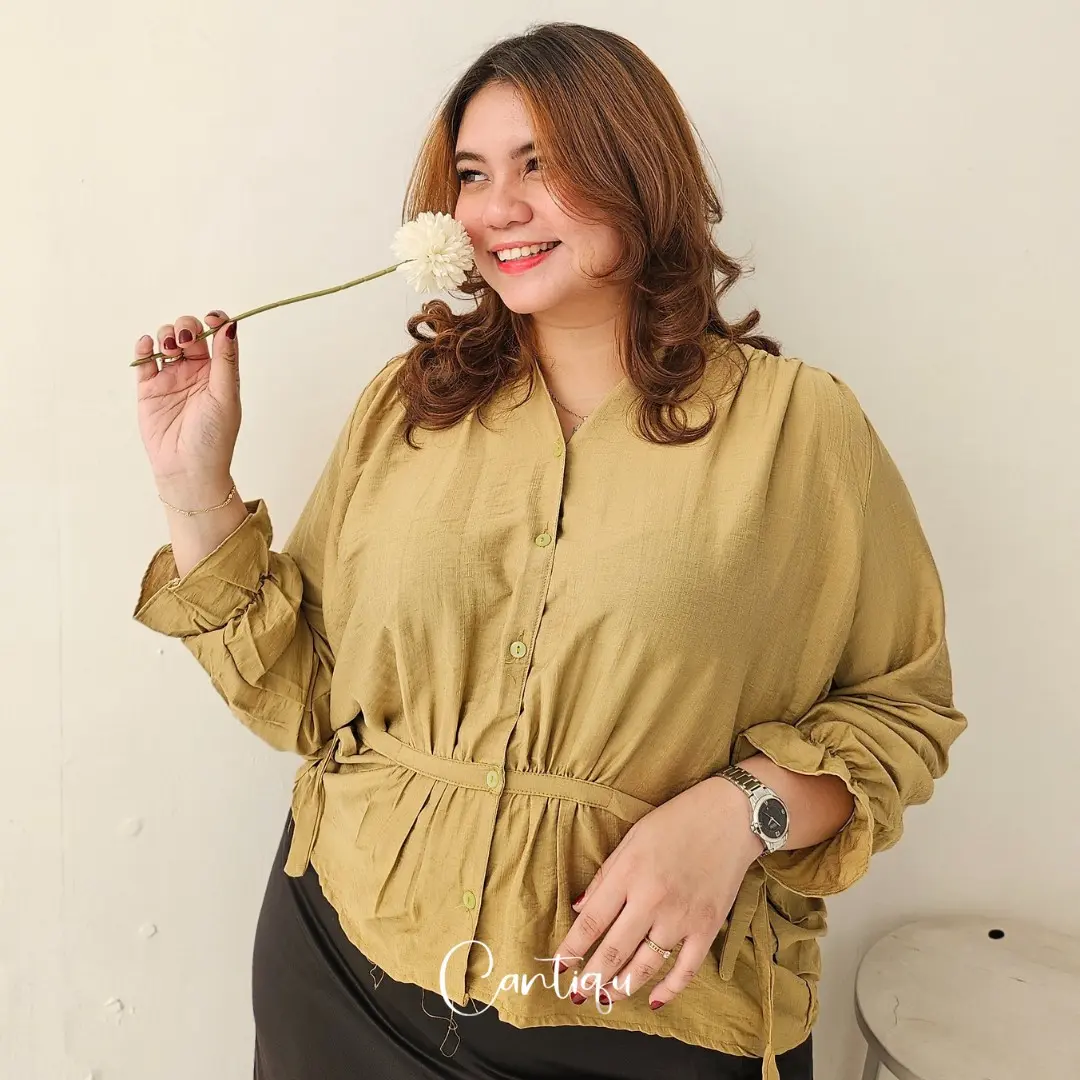 Blouse Zippie Jumbo Polos Atasan Kemeja Wanita Tali Panjang Kancing