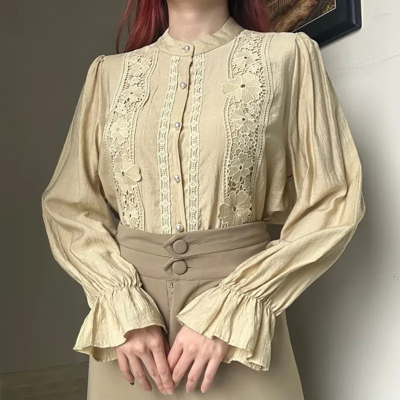 Dahlia top BKK kemeja blouse atasan KATUN RENDA wanita korean Style linen by Biel the label Silk Panjang 1