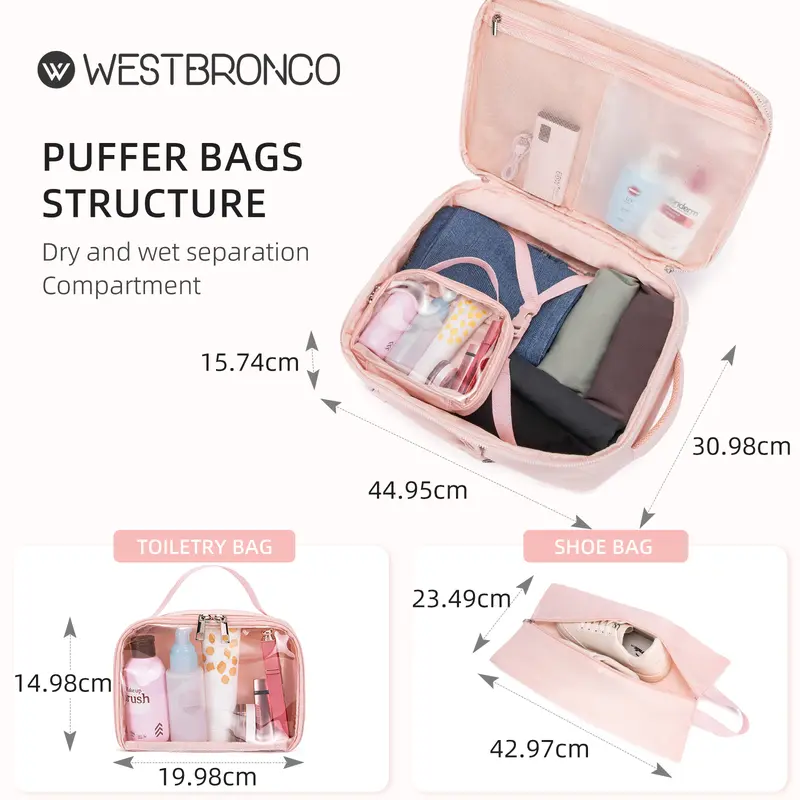 WESTBRONCO[PUFFER NUBIPACK] ransel multifungsional,terpisah basah dan kering,ritsleting anti-pencurian,lembut dan ringan,ransel perjalanan portabel 2