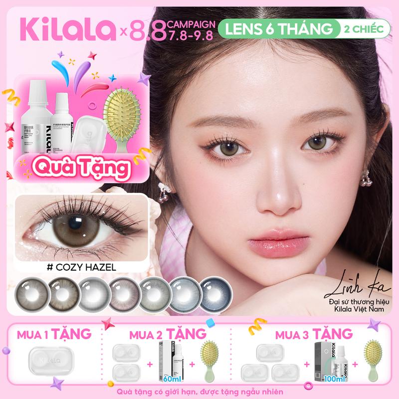 Kính áp tròng Kilala lens 6 tháng màu xám xanh đen DIA14.5mm độ cận 0-7 lens mềm mại, độ ẩm 38%, dễ đeo cho đôi mắt thoải mái hơn Nữ Women