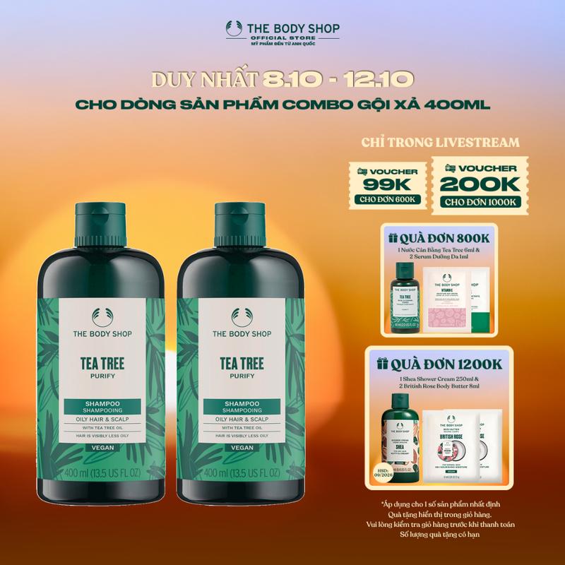 [MẪU MỚI] The Body Shop Bộ 02 Dầu gội cho da đầu dầu Tea Tree Purifying & Balancing Shampoo 400ml