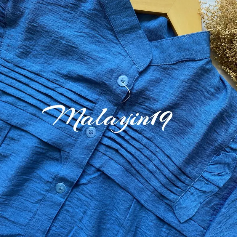 Malayin19 Mecca blouse kemeja wanita polos linen kekinian Baju kerja atasan panjang muslim dewasa Casual Formal Kerah Nyaman Basic Santai 2