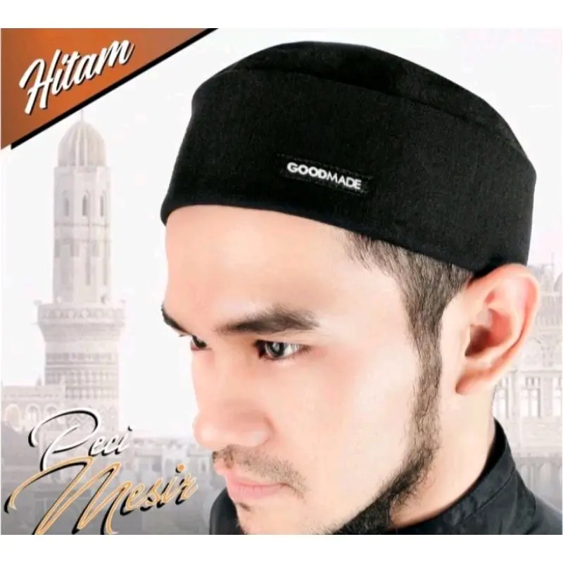 Mesir Dewasa Bahan Katun Nyaman dan Lembut Muslim Songkok Pria Motif Haji Kopiah  Peci Hitam 4