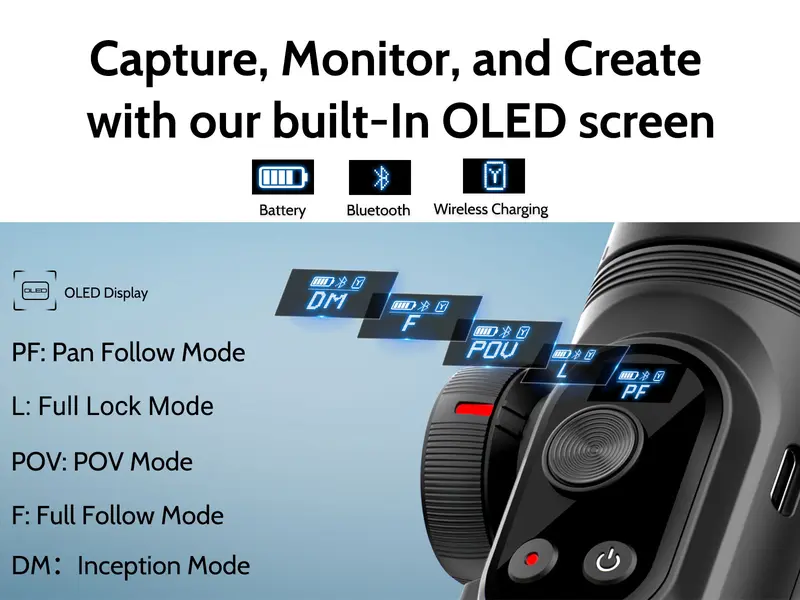 Product Introduction of AOCHUAN Gimbal Stabilizer for Smartphone, 3-Axis iPhone Gimbal, Portable Gimbal w/OLED Display for iPhone/Andriod, Gimbal stabilizer, Phone Gimbal stand with Face/Object Tracking for Tiktok Youtube, long-short video, Vlog-Smart X Pro black 7