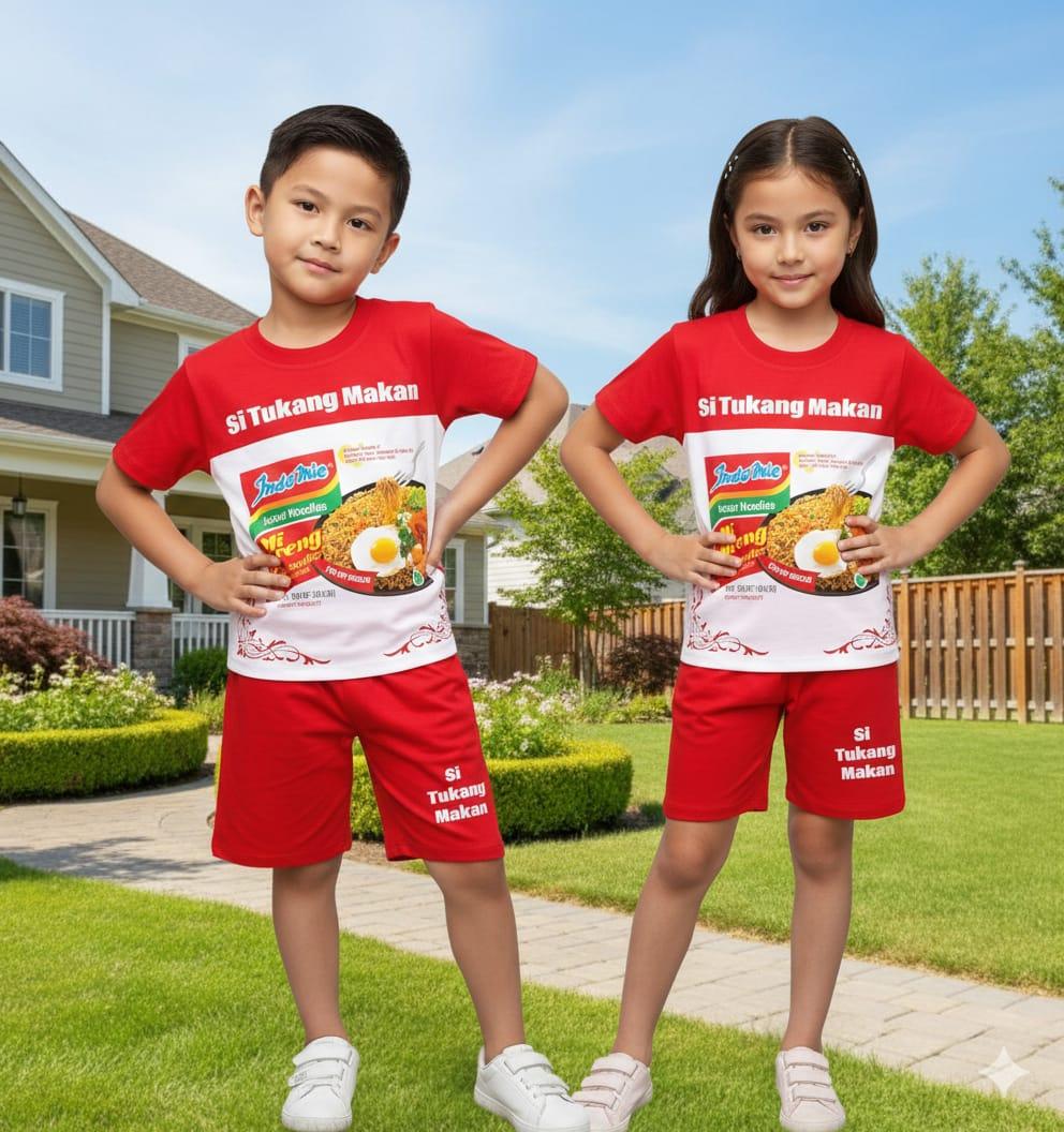 Setelan Anak Harian Viral Terbaru Limited Edition Motif Makanan Mie goreng dan gambar Minuman untuk Usia 1-10 Tahun Desain Unik Nyaman dan Senang Dipakai