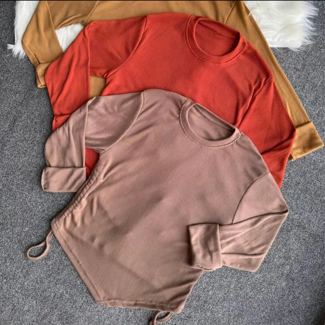KNIT BLOUSE RIB KNIT BAJU KAOS ATASAN CEWEK LENGAN PANJANG TALI SERUT SAMPING | ATASAN WANITA LENGAN PANJANG TERBARU