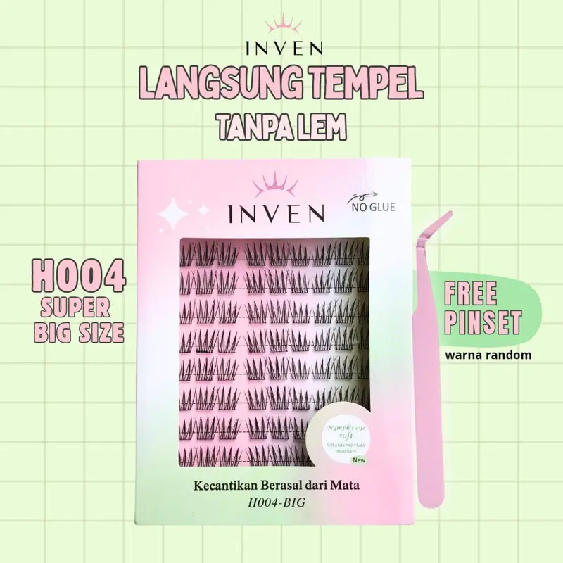 [ BIG SIZE TANPA LEM ] H004 Bulu Mata Palsu LANGSUNG TEMPEL INVEN Premium Eyelash CAT EYE kode : H004 FREE PINSET / Tweezer hasil natural bulumata extensions bulu mata 0