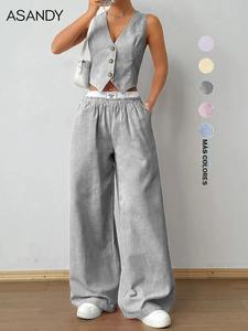 Conjunto de dos piezas para mujer con top tipo chaleco de estampado de rayas y pantalones de pierna ancha, top sin mangas casual y pantalones para verano, ropa de damas para uso diario
