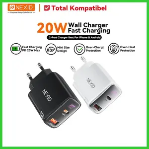 NEXID Fast Charging Kepala Adaptor Charger PD20W untuk iPhone 13 14 15 16 & Samsung USB Type C 2-Port Kompatibel