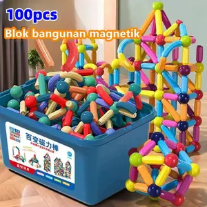 【Ready】100pcs Set  Mainan Magnetic Stick Merakit Mainan-mainan edukasi anak, Berbagai Splicing Tongkat Blok Magnetik Balok teka teki / mainan edukasi batang magnet Mainan edukasi yang dirakit  Mainan Batang Blok Magnetik Set Diy Building Blocks Montessori