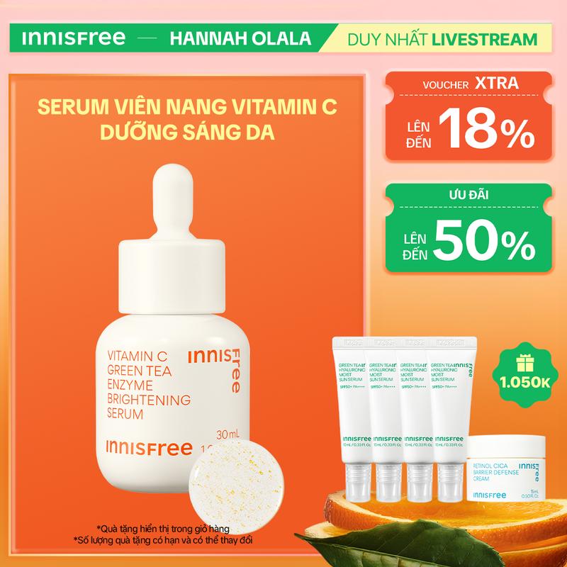 Innisfree x Hannah - Serum Vitamin C sáng da, mờ thâm mụn INNISFREE Green Tea Enzyme Brightening Serum 30mL