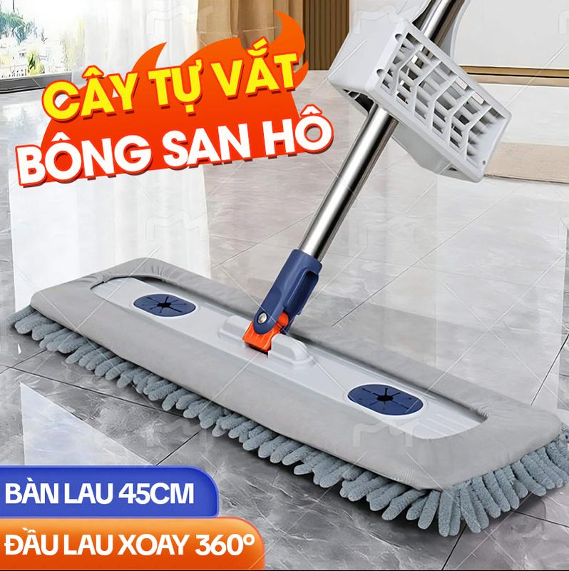 Cây Lau Nhà Tự Vắt KITIMOP CORAL Chổi Lau Nhà Tự Vắt Thông Minh Xoay 360 Độ 2 Bông Lau KHÔNG KÈM XÔ
