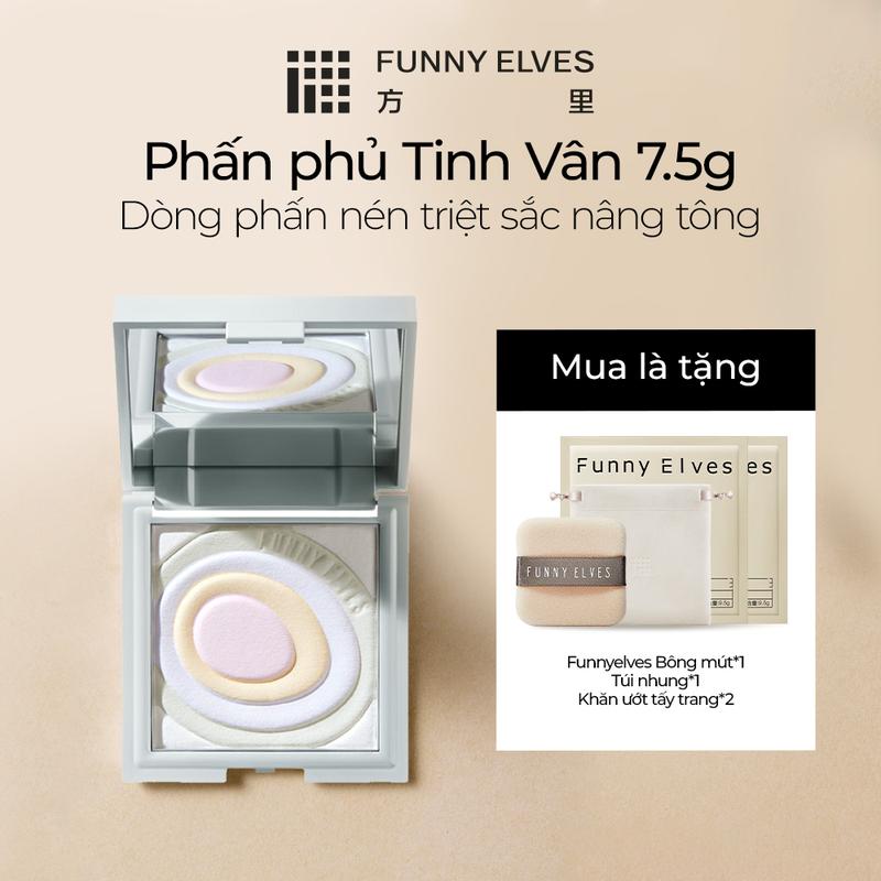 FunnyElves phấn phủ 5 màu,phấn phủ cố định nền,làm sáng da,kiềm dầu,lâu trôi trong suốt tệp da,7.5g,phù hợp cho mọi loại da. MUA 1 TẶNG 2 : tặng khăn ướt tấy trang*2