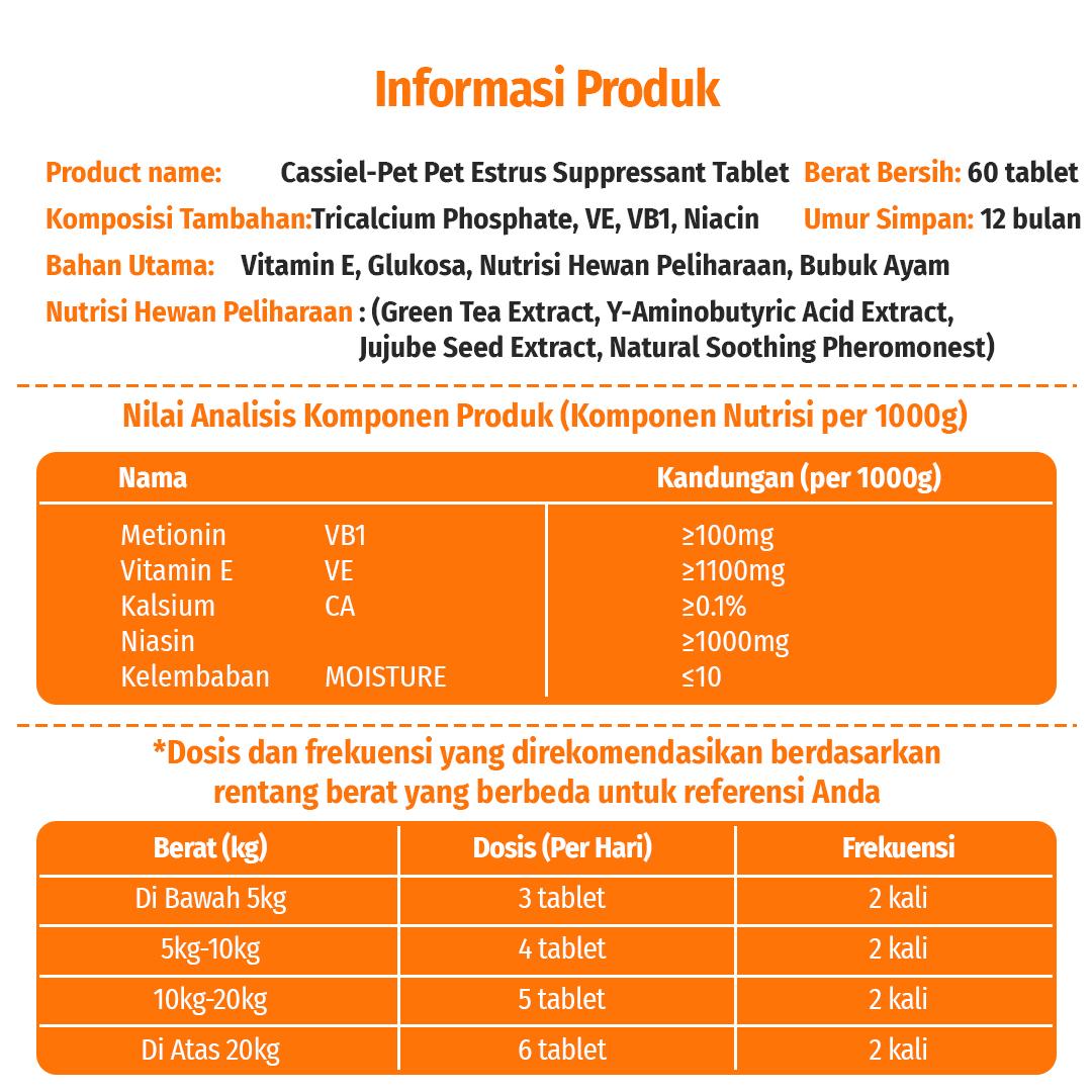 Cassiel Pet Estrus Suppressant Tablets Tablet Penekan Estrus Untuk Menenangkan Melolong Mengurangi Kecemasan Menenangkan Suasana Hati Anjing & Kucing Cassiel Pet Estrus Suppressant Tablets Tablet Penekan Estrus Untuk Menenangkan Melolong Mengurangi Kecemasan Menenangkan Suasana Hati Anjing & Kucing