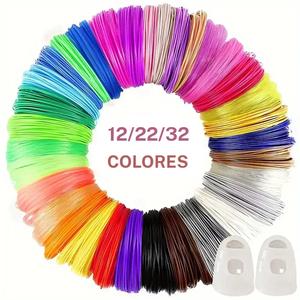 32/22/12 Colores de Hilo para Pluma 3D de 1.75mm PLA, Cada Color de 10 Pies(3m), Total de 320/220/120 Pies, Recargas de Hilo para Pluma 3D, Paquete con 2 Tapas para Dedos, Compatible con Plumas de Impresión MYNT3D / SCRIB3D