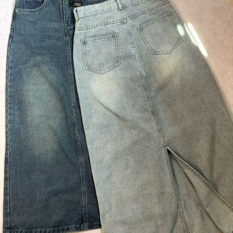 HAP(S-2XL) Chân váy jeans suông xẻ tà sau có 2 màu,2 chiều dài 80cm và 90cm P26 | BigBuy360 - bigbuy360.vn