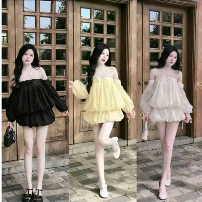  Set áo cúp   không mút   tay dài kèm chân váy bồng bềnh siêu xinh 