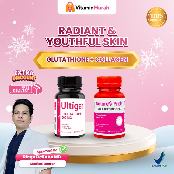 Promo RADIANT & YOUTHFUL SKIN : ULTIGAR L-GLUTATHIONE + NATURE'S PRIDE COLLAGEN ISI 30 ( SPESIAL LIVE DIEGO DELIANO #32 ) - Kab. Bekasi - Vitaminmurahdotcom