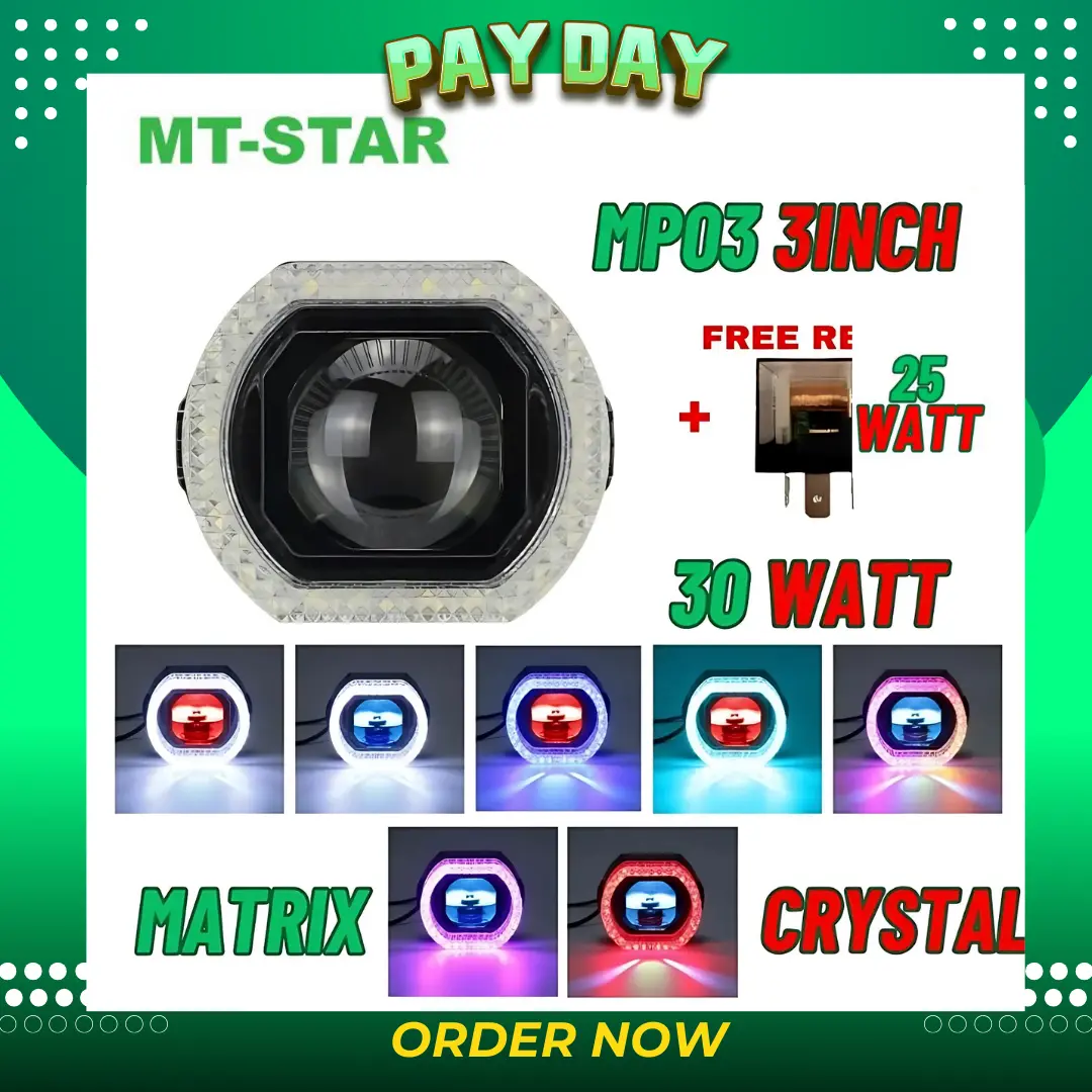 MT-STAR Projie Biled MP03 Crystal 3 INCH High Low Putih Dilengkapi Kipas Pendingin Devil dan Shroud untuk Car/Motorcycle Kabel