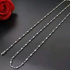 Kalung Titanium Stainless Biji Bambu Bola Pria & Wanita Unisex Anti Karat