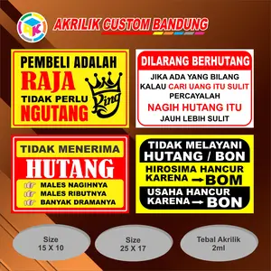 AKRILIK DILARANG HUTANG ATAU KASBON acrylic penanda Sticker Hitam Kantor
