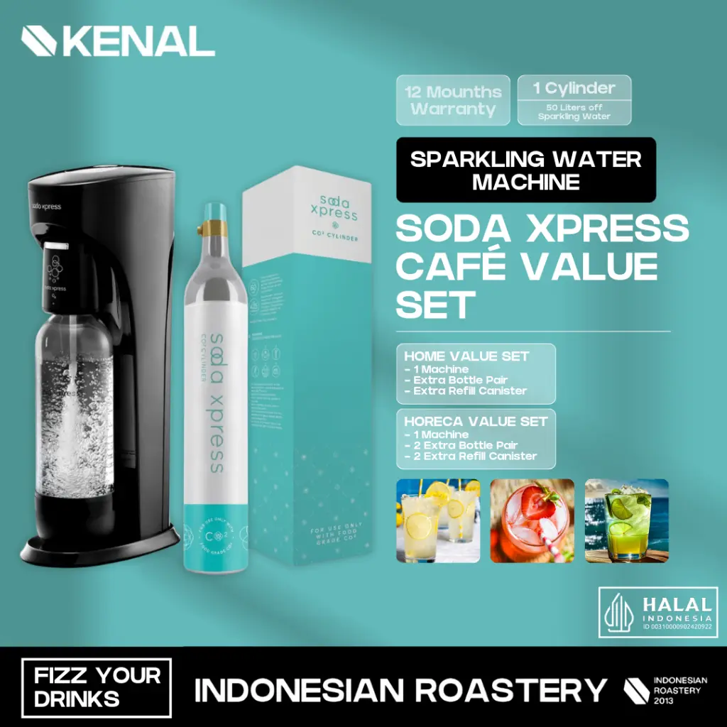 Soda Xpress Mesin Pembuat Air Soda Pinnacle 1 Set + 2 Extra Tabung + 4 Botol Sparkling Water Maker