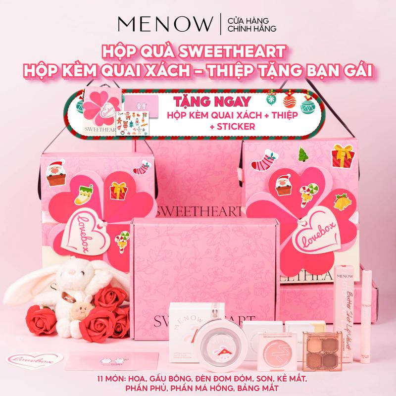  Hộp Quà trang điểm tặng bạn gái sẵn dây xách kèm gấu bông hoa sáp và đèn MENOW SWEETHEART 