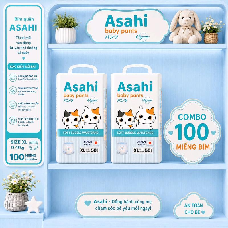 Combo 2 Bịch form bo có miếng dán sau Asahi . Tã/Bỉm Asahi mỏng 2m