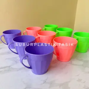 [12 pcs] Cangkir Plastik Kecil Jacobstar Tebal Kuat Tahan Panas | Gelas Gagang Air Minum Teh Kopi Kitchenware